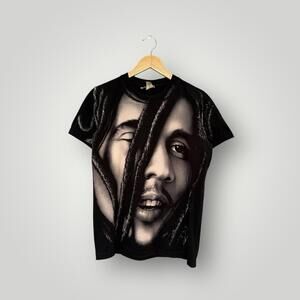 Vintage 90s Bob Marley Reggae Graphic AOP Shirt Adult Black Size S Men’s